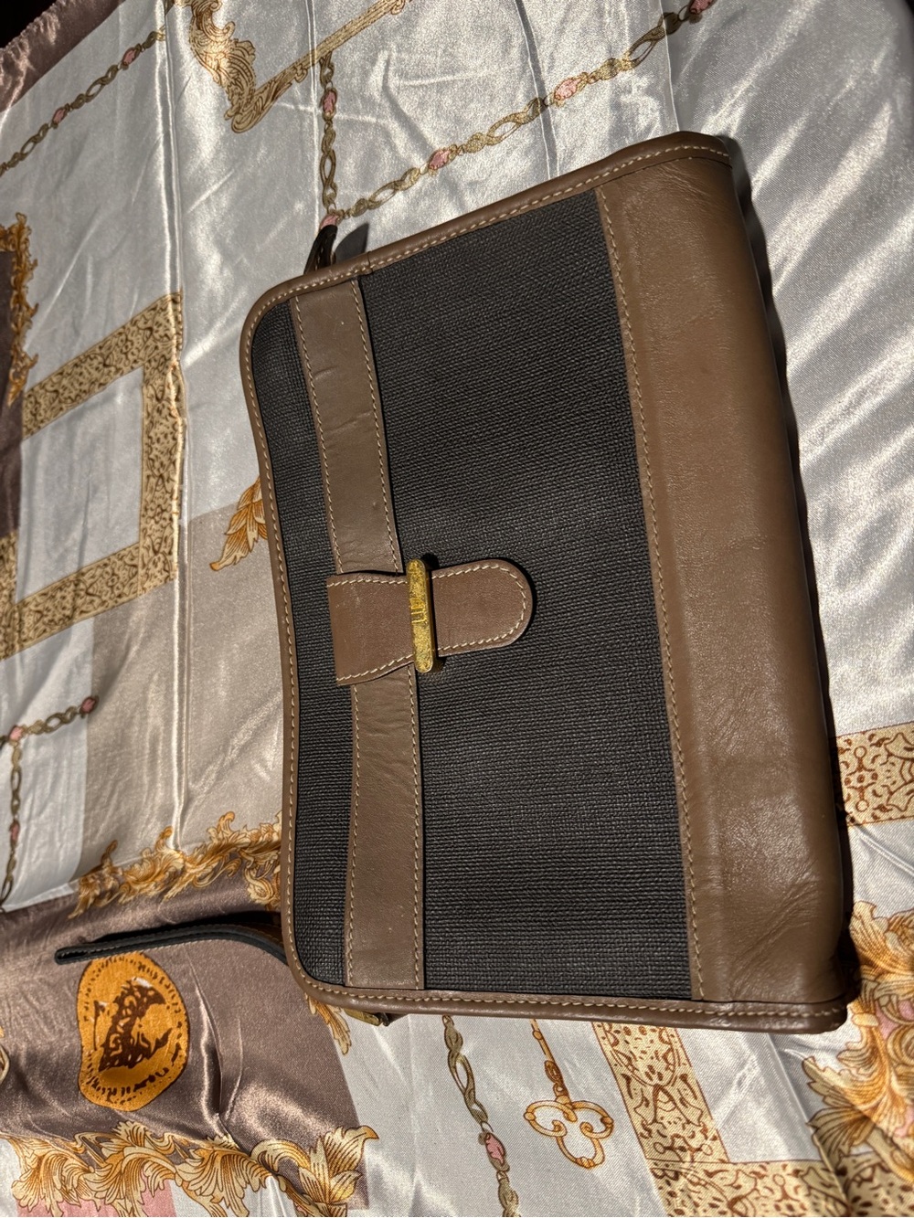 Dunhill Brown Leather-Trim Black Canvas Toiletry Pouch